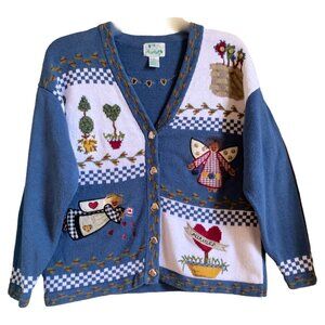 QUACKER FACTORY Womens' 90s Vintage Blue Angel Miracle Cardigan Sweater Sz L